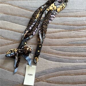 Fendi silk logo and leather adjustable bag strap. NWT